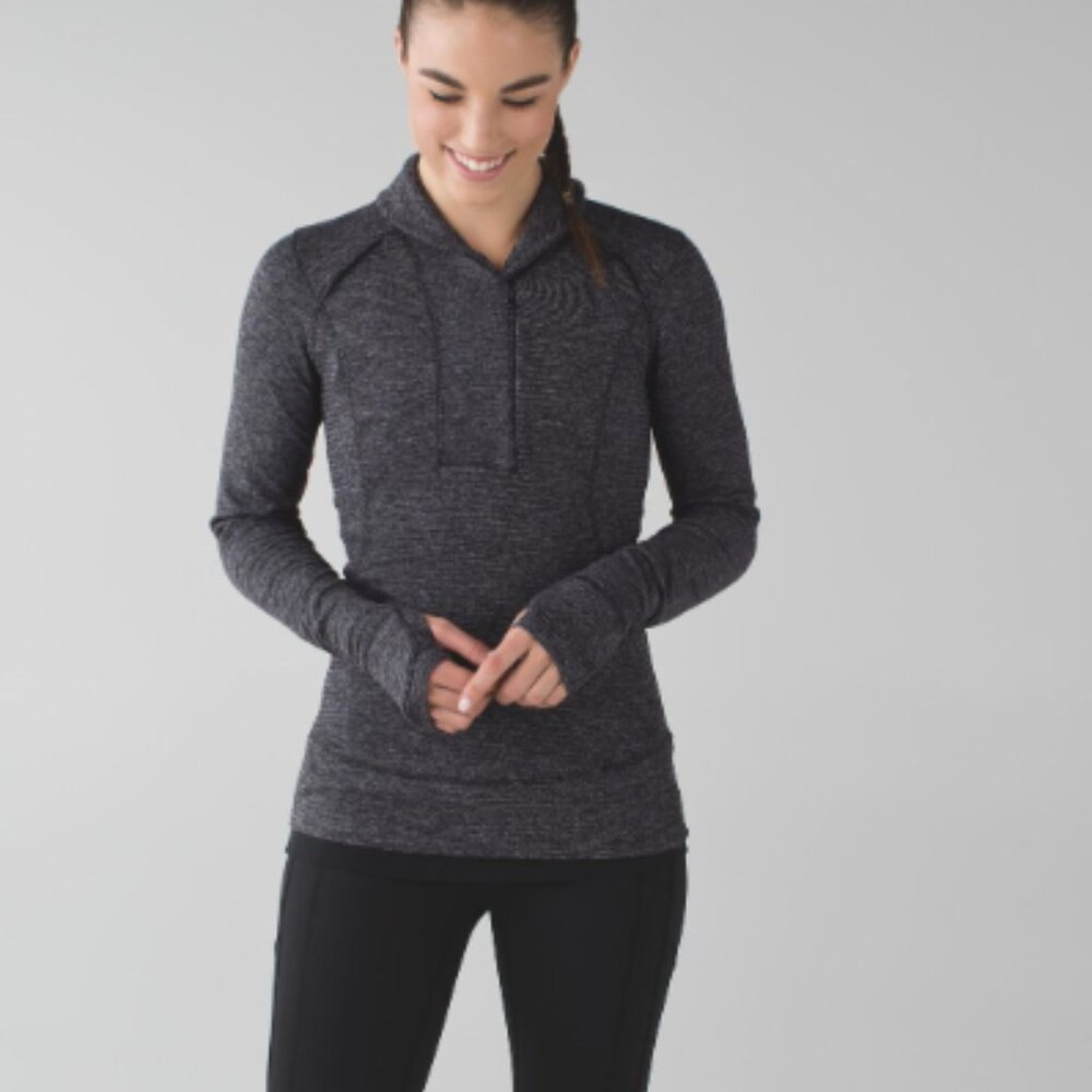 Lululemon Think Fast Pullover Mini Check Pique Black Heathered Black